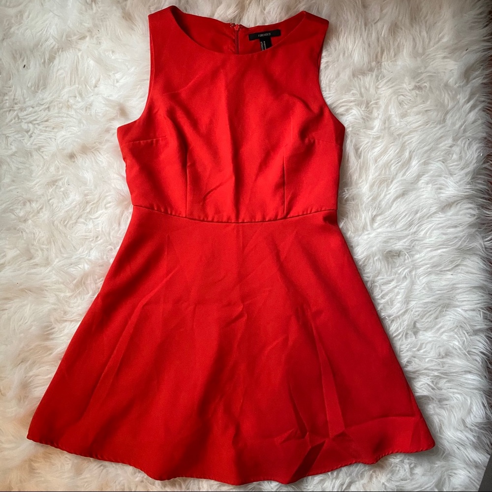 Coral Fire Orange Red Fitted Lined Circle Skirt
